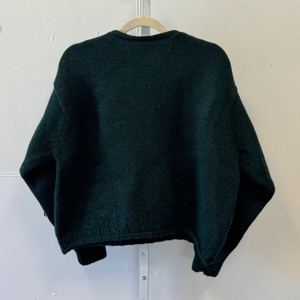 Vintage J. Crew Men's Large Forest Green 100% Wool V-Neck Knit Sweater Pullover
